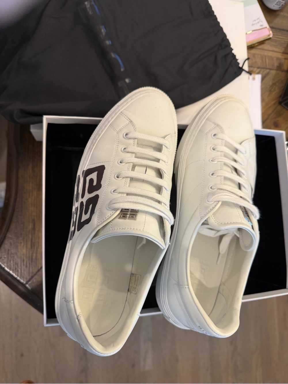 Givenchy White Leather Low-Top Sneakers with Black Logo Accent